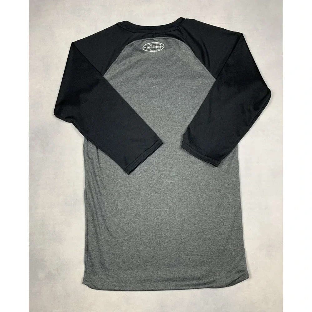 Under Armour Shirt Mens S Gray‎ Black HeatGear Fitted 3/4 Sleeve Baseball
